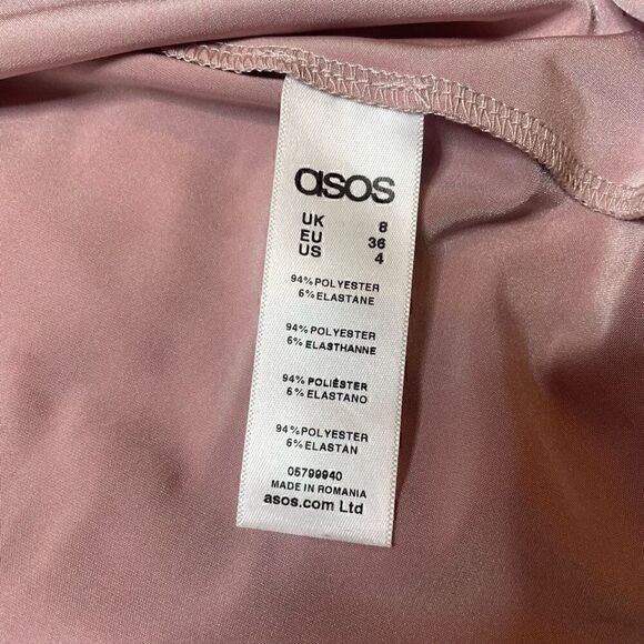 Asos Dress Satin Stretch Champagne Pink Size 4 Small Maxi Sleeveless Beaded - Picture 9 of 14